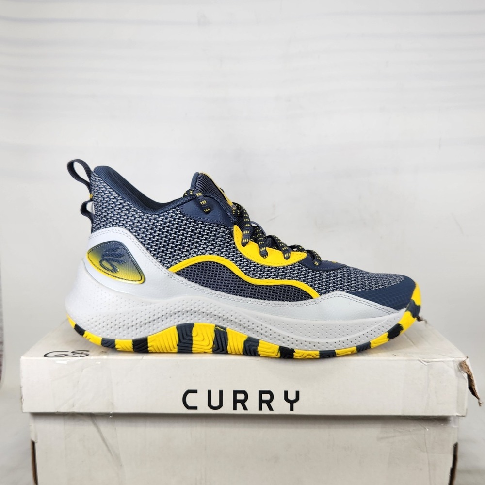 Under Armour Curry 3Z 24 Basketball Shoes Mens Size 10 Grey Yellow Navy Sneakers